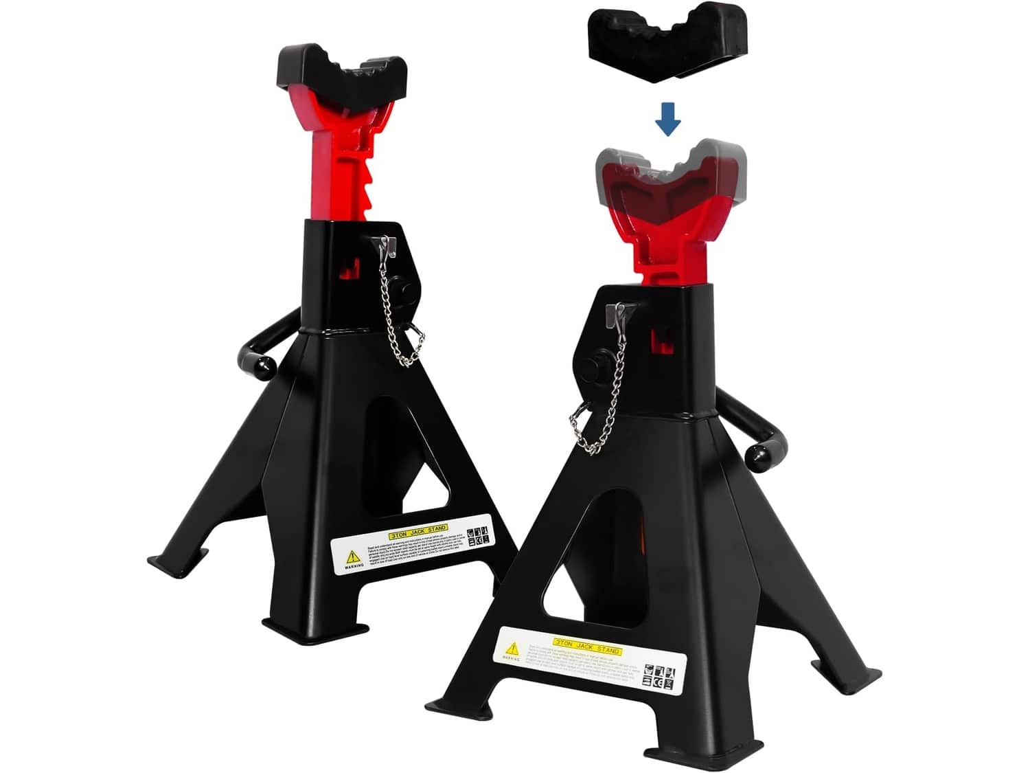 Pair of black and red FITHOIST 3-ton jack stands with rubber pads